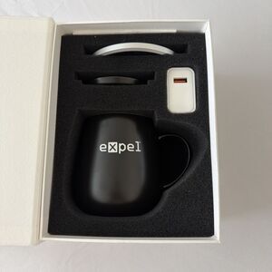 OHOM Ui Ceramic Self-Heating Mug Warmer Kit Inkstone Black Expel Coffee Tea NIB